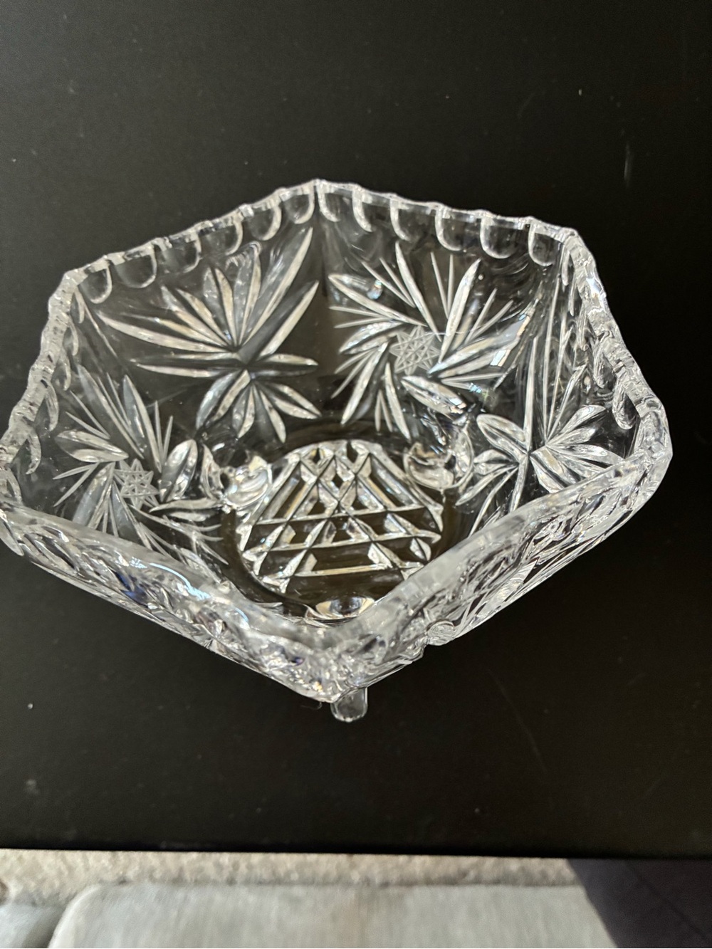 VINTAGE  Hexagonal Cut Glass Serving Bowl - Clear